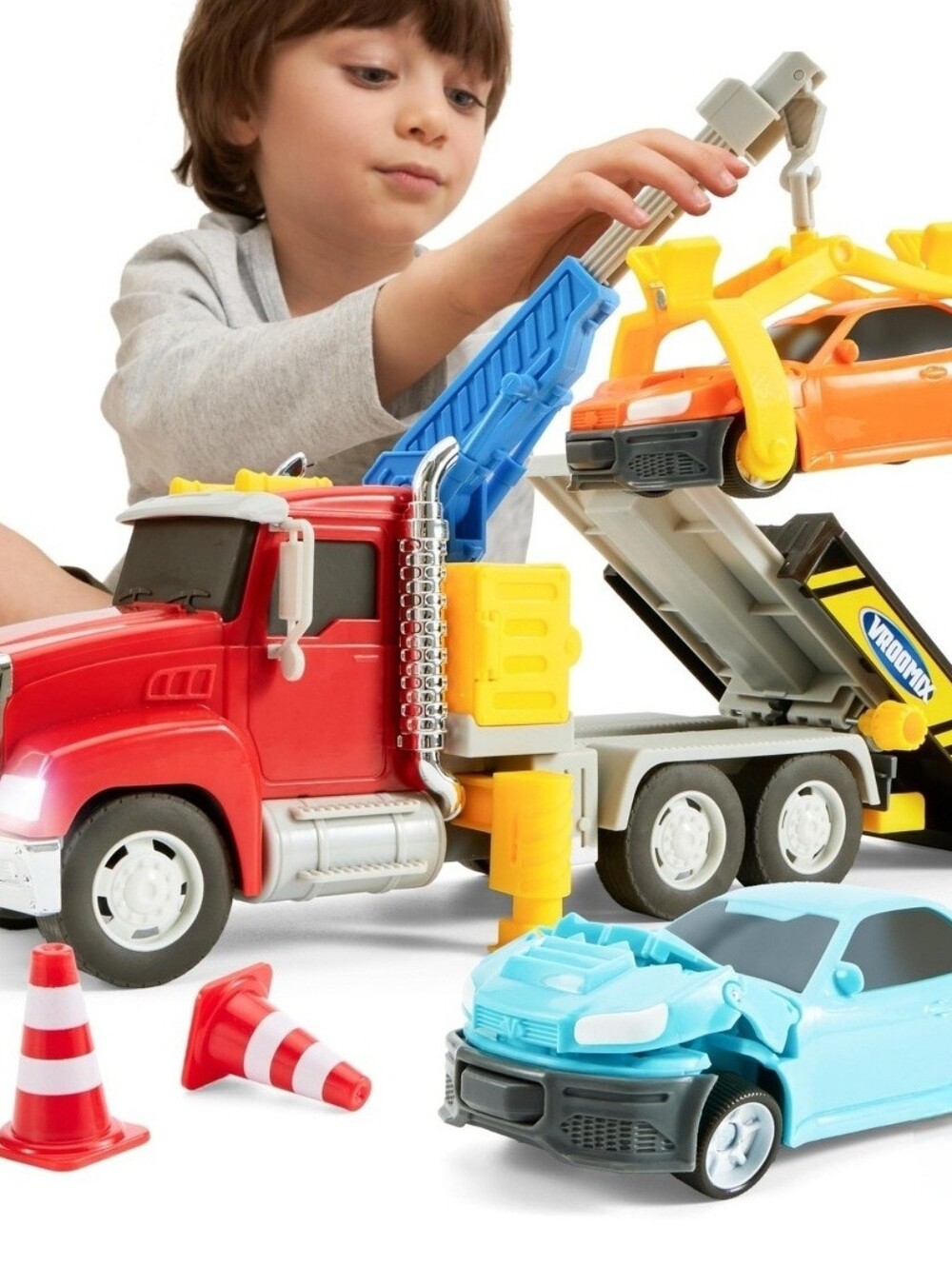 VROOMIX Big Crane Toy Carrier Truck with two transformation cars